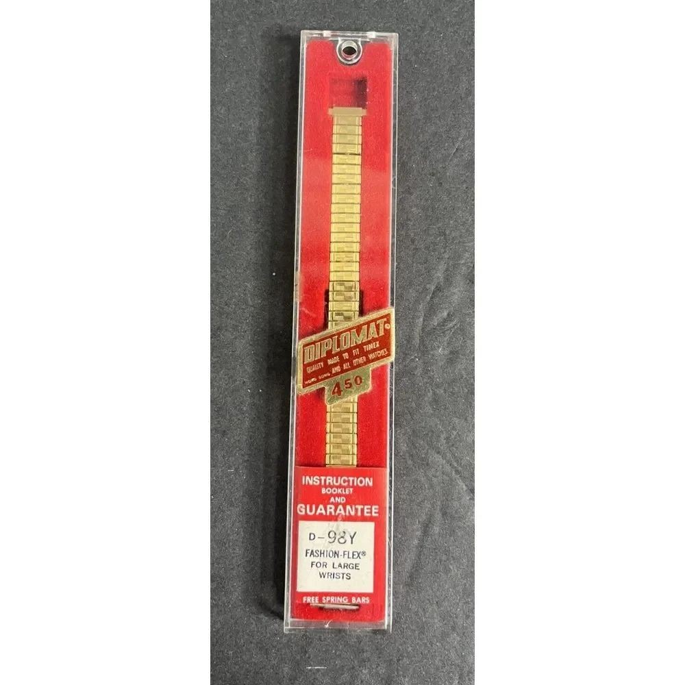 NOS Vintage Fashion Flex Diplomat 450 Gold Tone Watch Band D98Y Womens